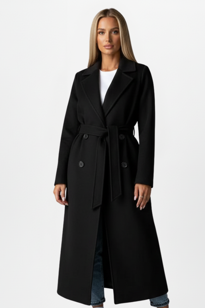 Womens Long Coat – Double-Breasted Tailored Elegance