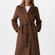 Womens Long Coat – Double-Breasted Tailored Elegance