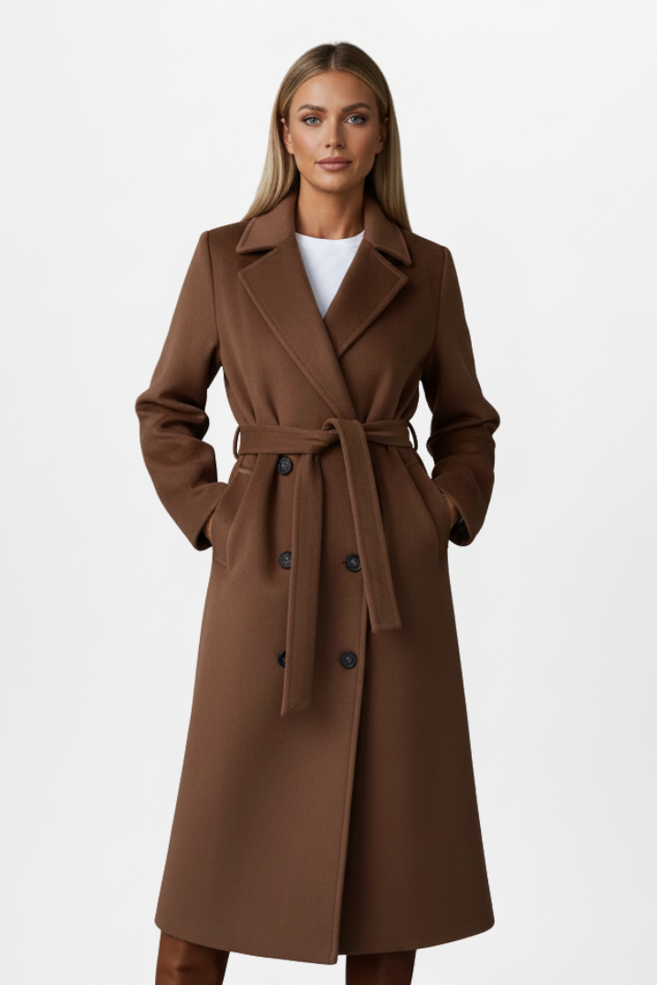 Womens Long Coat – Double-Breasted Tailored Elegance