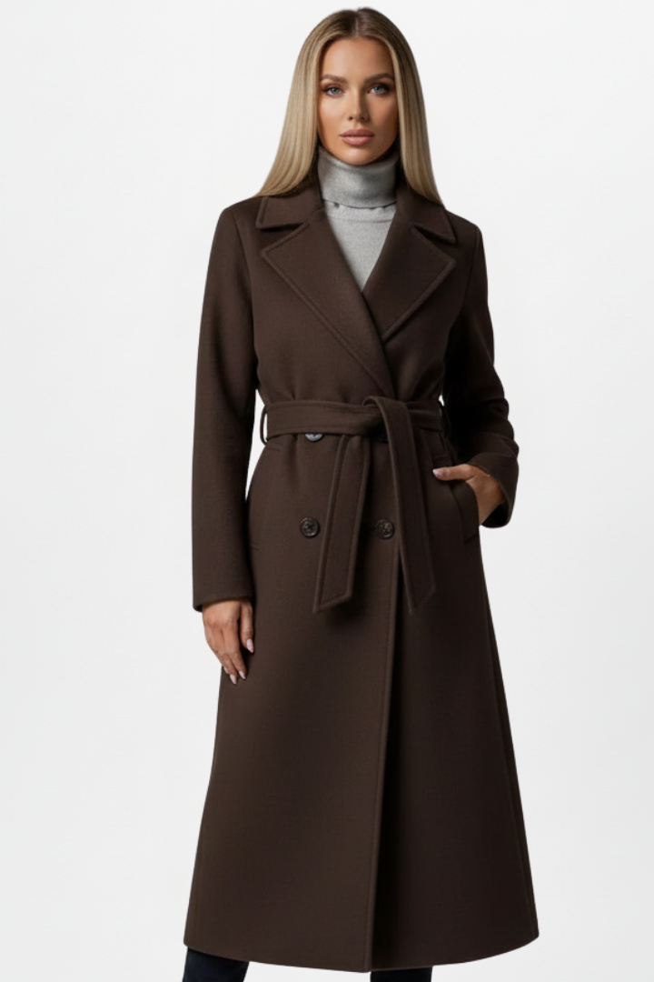 Womens Long Coat – Double-Breasted Tailored Elegance