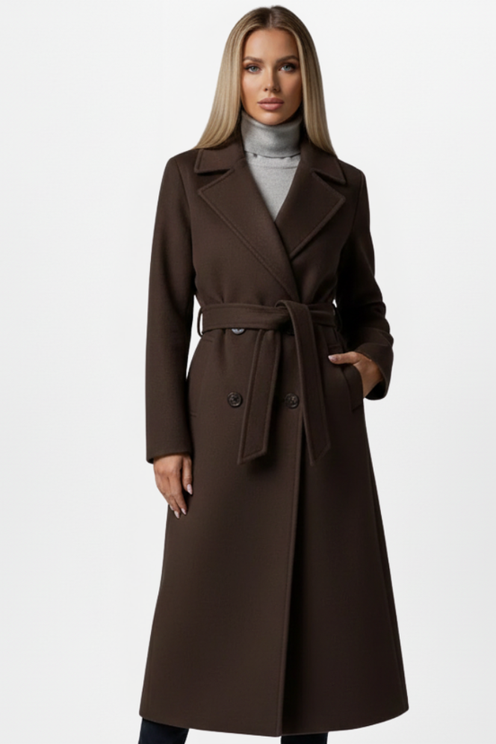 Womens Long Coat – Double-Breasted Tailored Elegance
