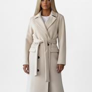 Womens Long Coat – Double-Breasted Tailored Elegance