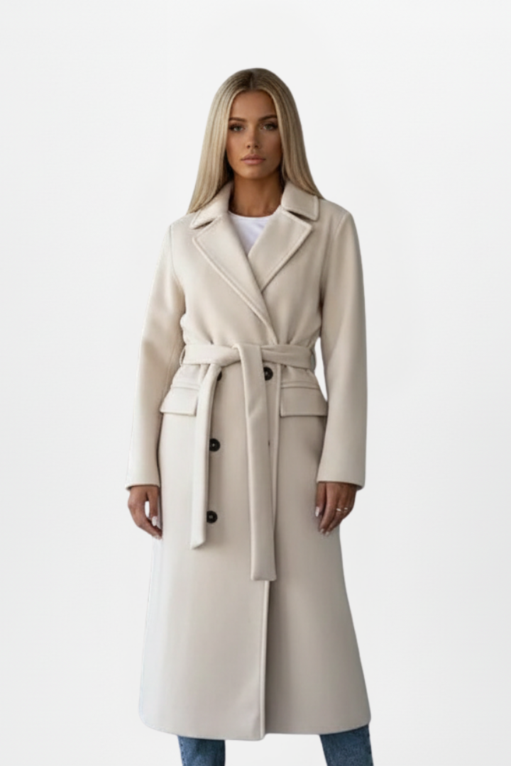 Womens Long Coat – Double-Breasted Tailored Elegance
