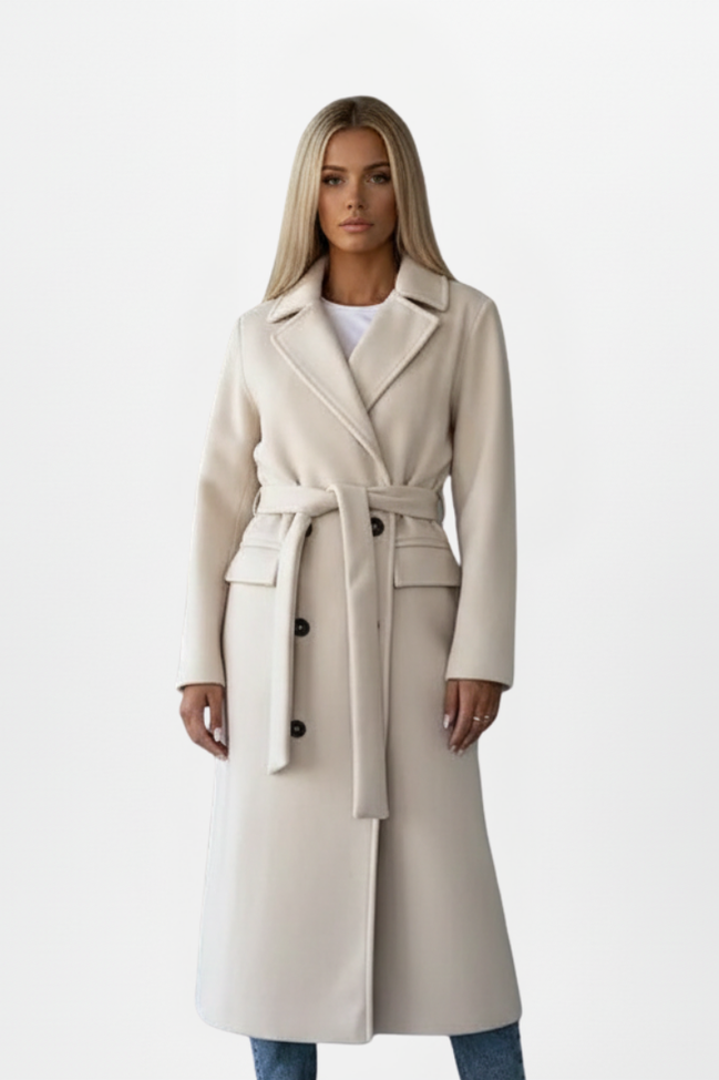 Womens Long Coat – Double-Breasted Tailored Elegance