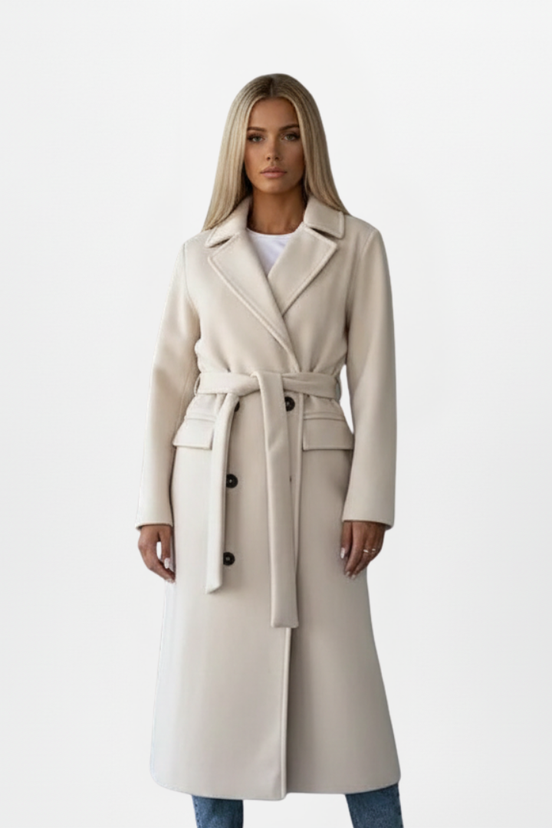Womens Long Coat – Double-Breasted Tailored Elegance