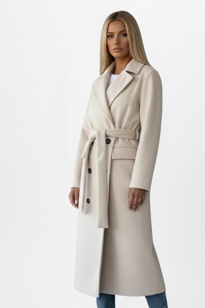 Womens Long Coat – Double-Breasted Tailored Elegance