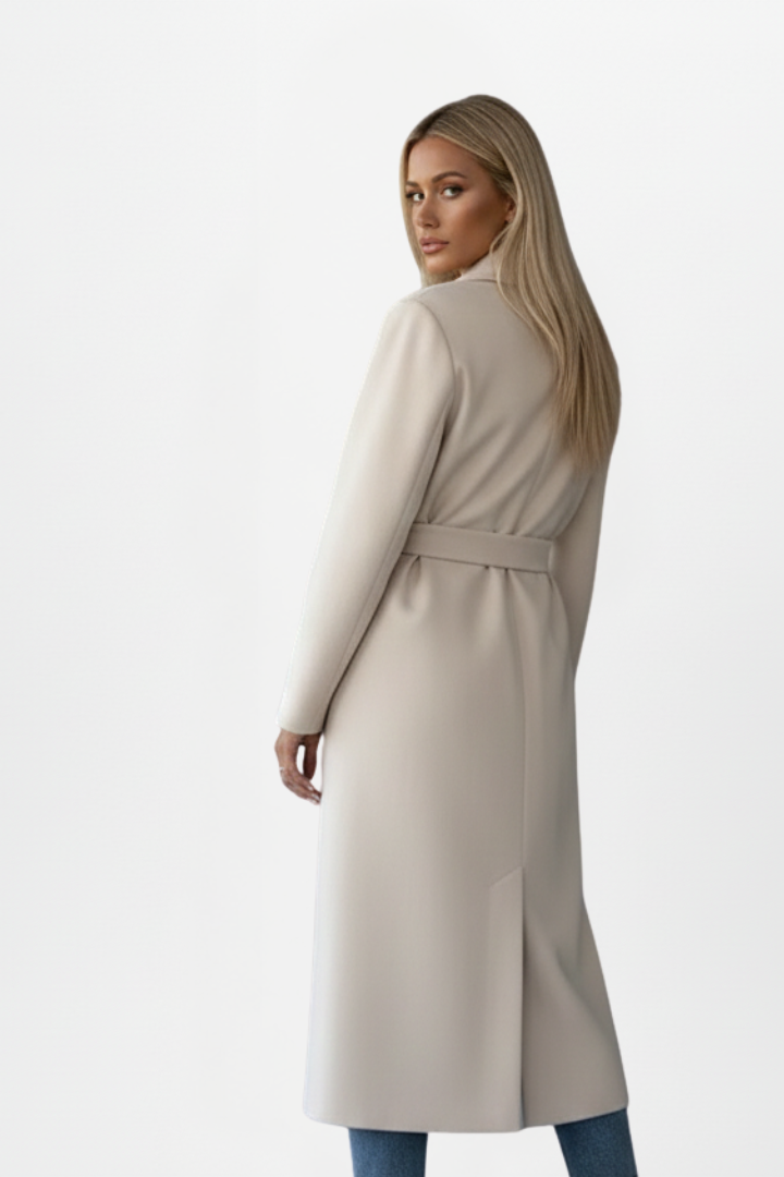Womens Long Coat – Double-Breasted Tailored Elegance