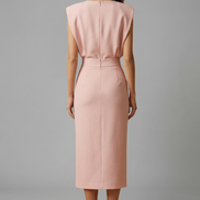 Womens Midi Dress - Round Neck Sleeveless with Button Slit
