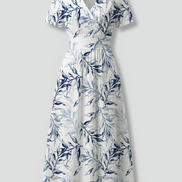 Womens Floral Midi Dress - V-Neck A-Line with Short Sleeves