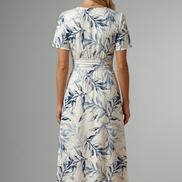 Womens Floral Midi Dress - V-Neck A-Line with Short Sleeves