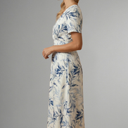 Womens Floral Midi Dress - V-Neck A-Line with Short Sleeves