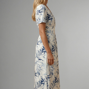 Womens Floral Midi Dress - V-Neck A-Line with Short Sleeves
