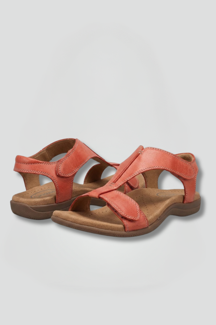 Womens Vegan Leather T-Strap Sandals - Cushioned Footbed