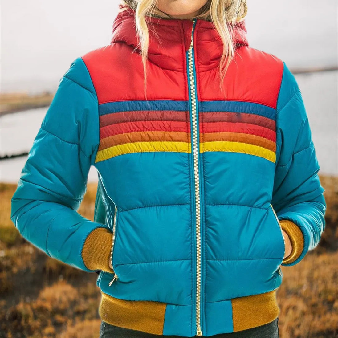 Womens Hooded Puffer Jacket – Padded Retro Winter Style