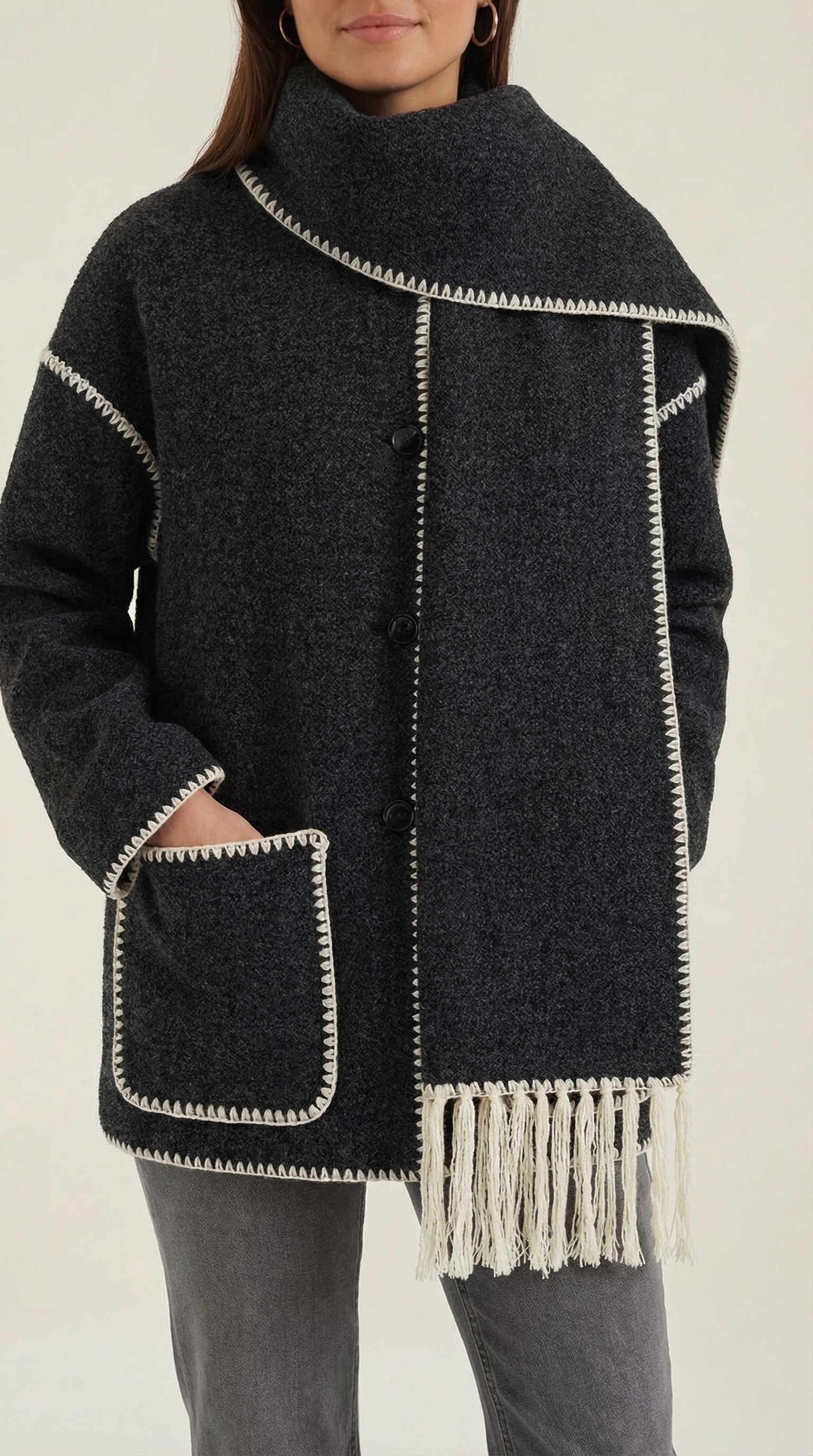 Jade – Scarf Jacket Women Winter Coat Women Wrap Jacket Contrast Trim Chic