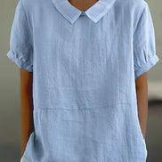 Womens Linen Collared Short Sleeve Top - Relaxed Everyday Style