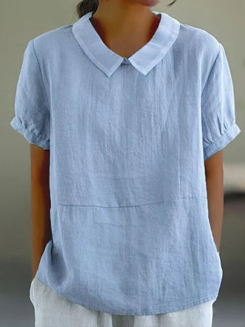 Womens Linen Collared Short Sleeve Top - Relaxed Everyday Style