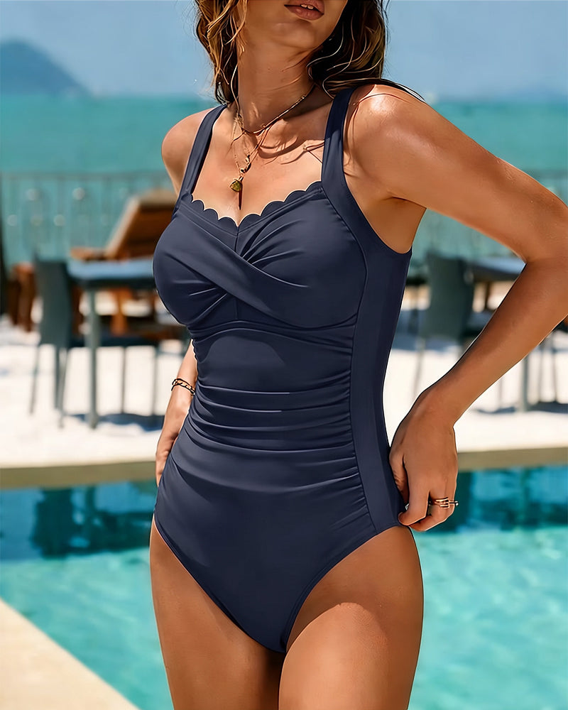 Womens Tummy Control Swimsuit - V-Neck Cross-Waist One-Piece