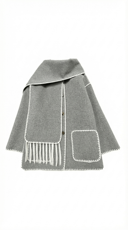 Jade – Scarf Jacket Women Winter Coat Women Wrap Jacket Contrast Trim Chic