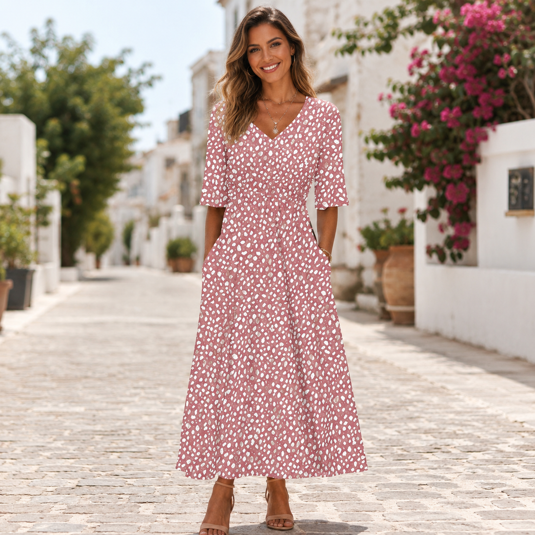 Womens Flowy Midi Dress - Flattering Tummy-Skimming Fit