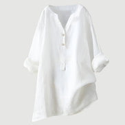 Womens Linen Tunic Top - Relaxed Button-Up Style