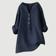 Womens Linen Tunic Top - Relaxed Button-Up Style