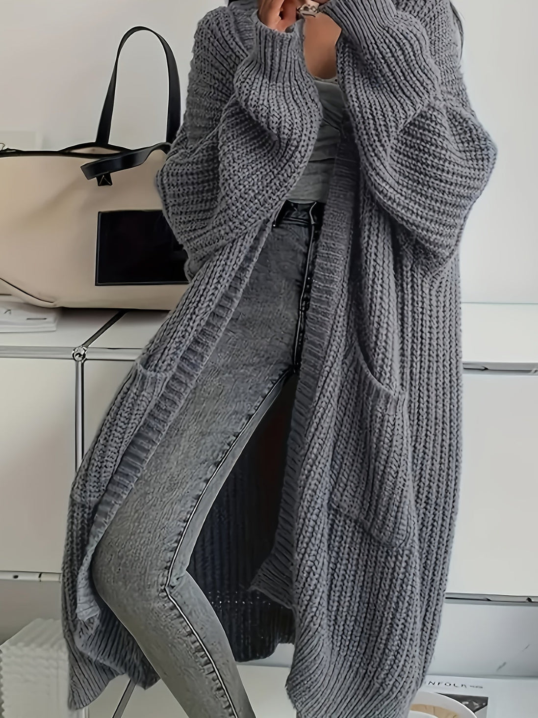 Womens Oversized Longline Cardigan – Chunky Knit Layering Piece