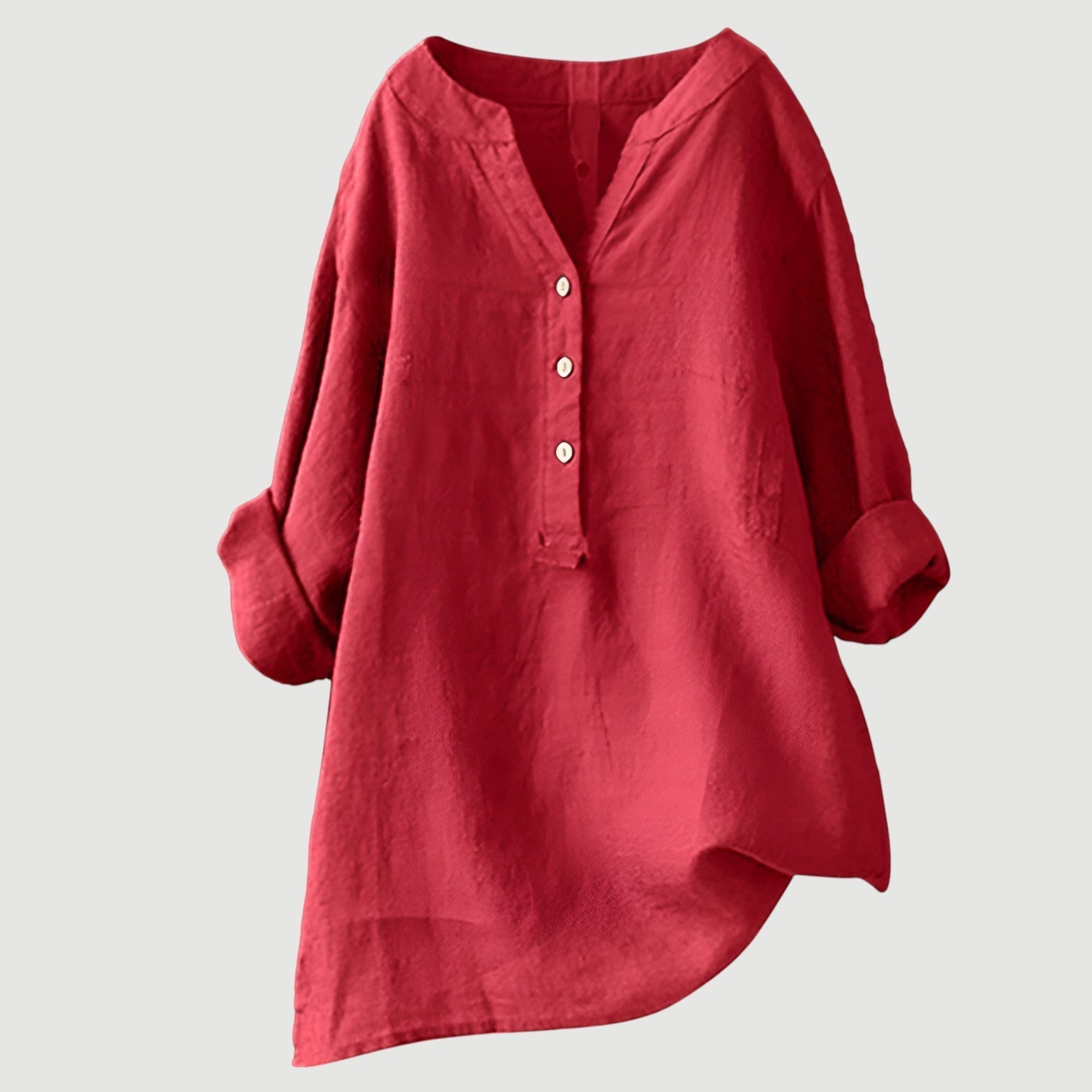 Womens Linen Tunic Top - Relaxed Button-Up Style