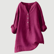Womens Linen Tunic Top - Relaxed Button-Up Style