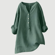 Womens Linen Tunic Top - Relaxed Button-Up Style