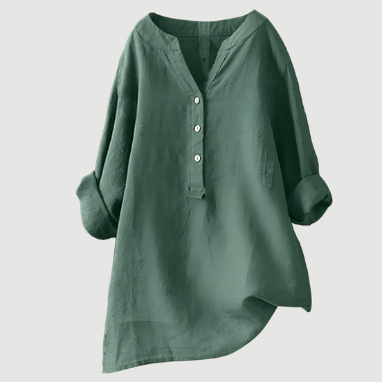 Womens Linen Tunic Top - Relaxed Button-Up Style