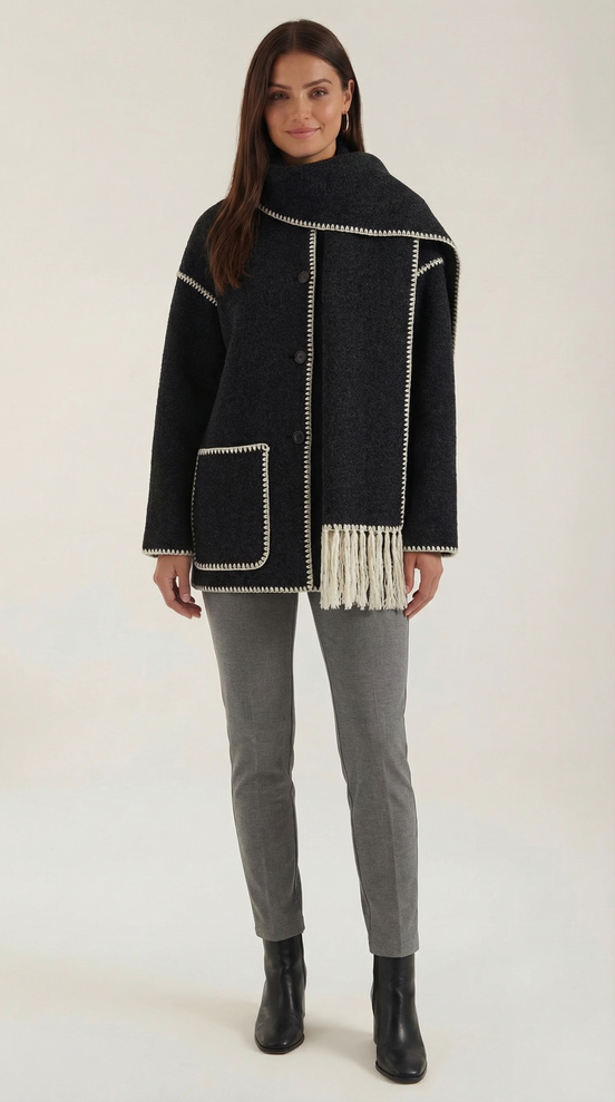 Jade – Scarf Jacket Women Winter Coat Women Wrap Jacket Contrast Trim Chic