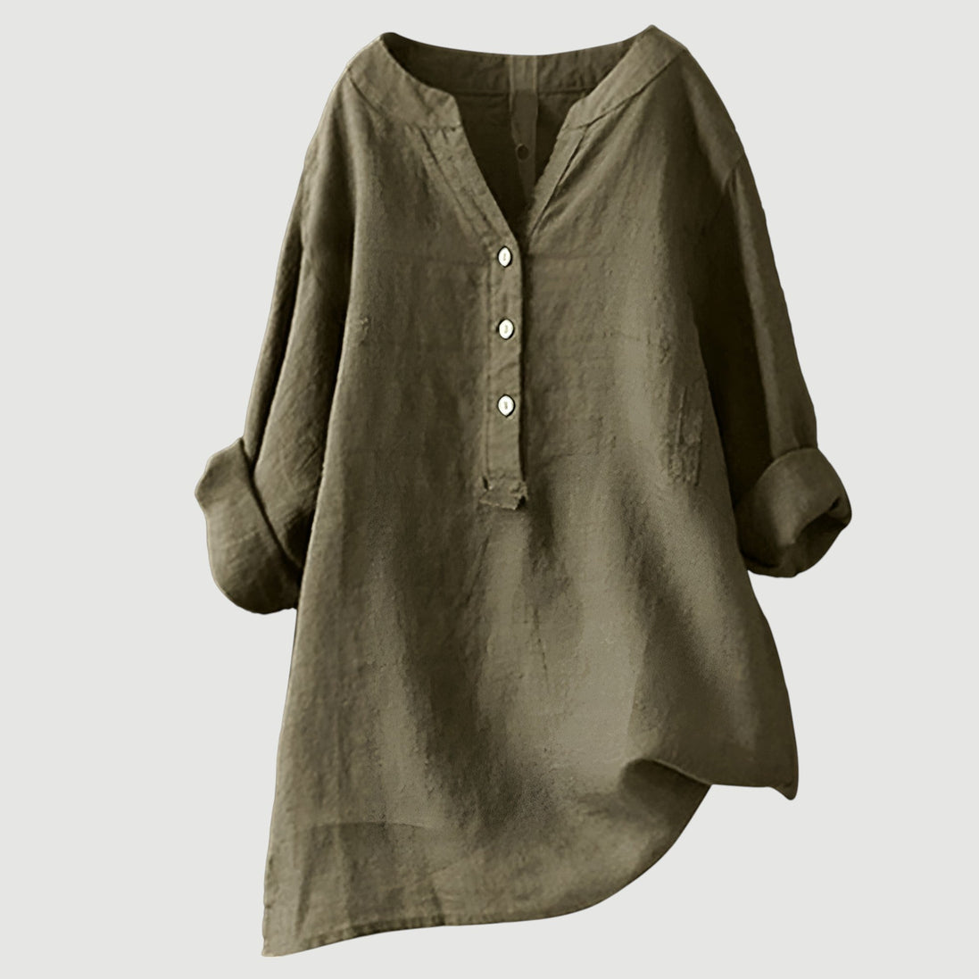 Womens Linen Tunic Top - Relaxed Button-Up Style
