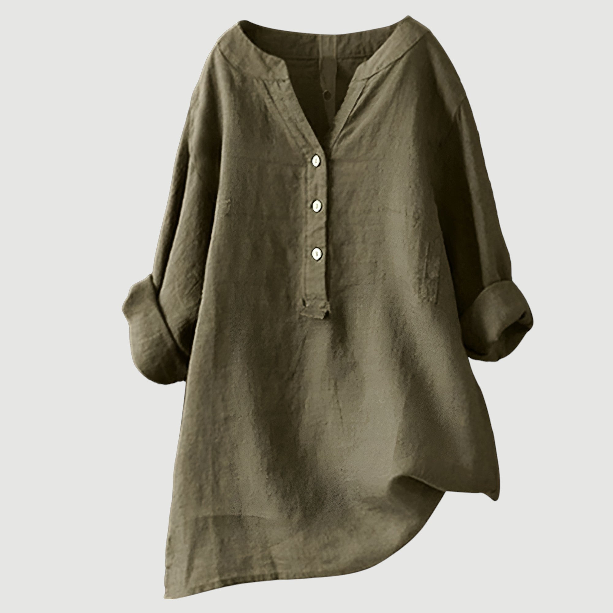 Womens Linen Tunic Top - Relaxed Button-Up Style