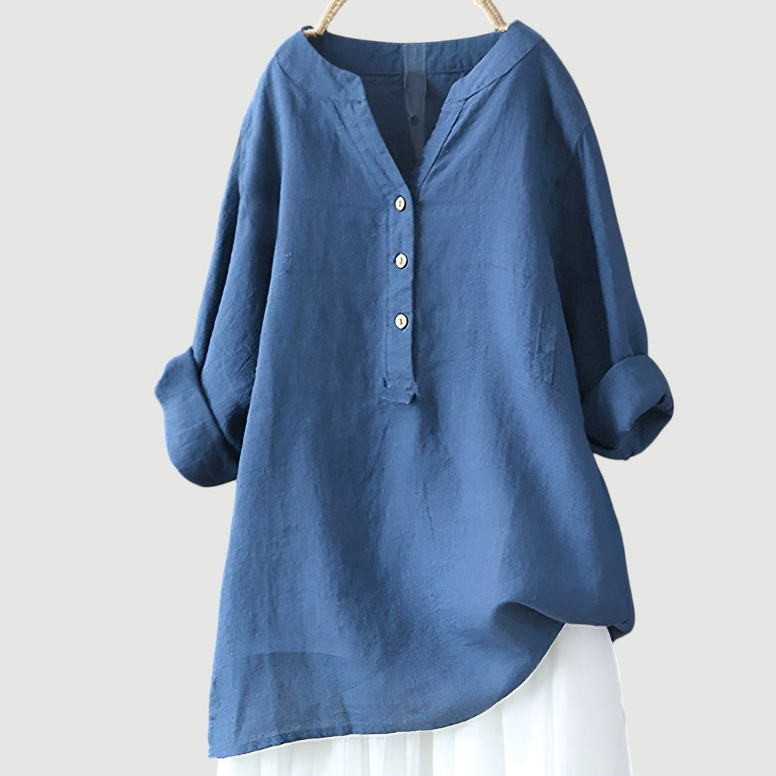 Womens Linen Tunic Top - Relaxed Button-Up Style