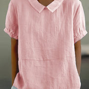 Womens Linen Collared Short Sleeve Top - Relaxed Everyday Style