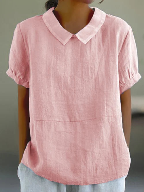 Womens Linen Collared Short Sleeve Top - Relaxed Everyday Style