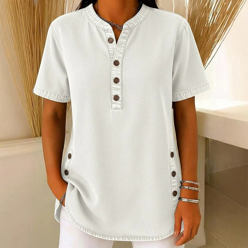 Womens Denim Tunic Top - V-Neck Relaxed Fit
