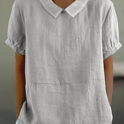 Womens Linen Collared Short Sleeve Top - Relaxed Everyday Style