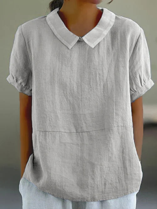 Womens Linen Collared Short Sleeve Top - Relaxed Everyday Style