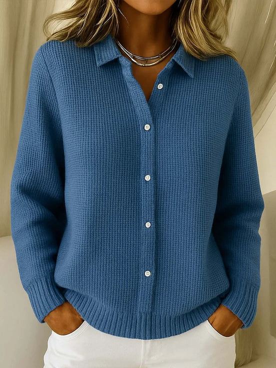 Womens Collared Knit Sweater – Classic Button-Up Style