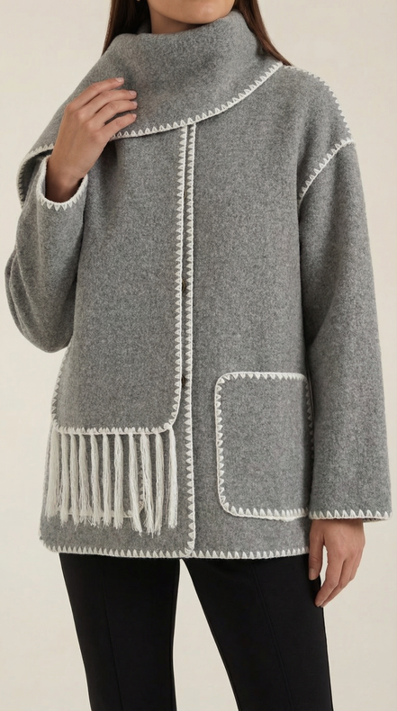 Jade – Scarf Jacket Women Winter Coat Women Wrap Jacket Contrast Trim Chic