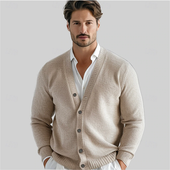 Mens Button Up Cardigan – Classic V Neck Everyday Style