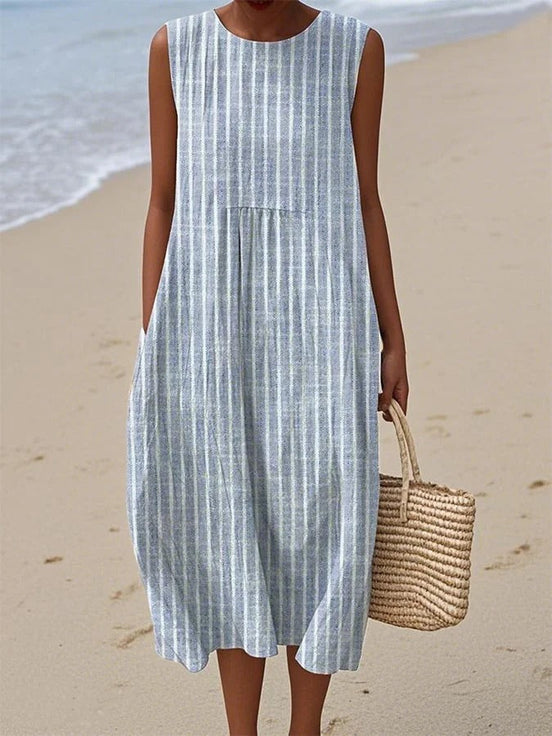 Womens Sleeveless Striped Midi Dress - Relaxed Fit