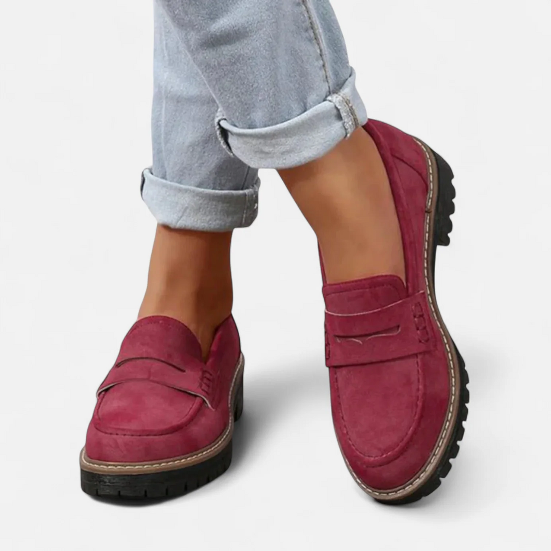 Womens Chunky Sole Loafers - Modern Penny Loafer Style