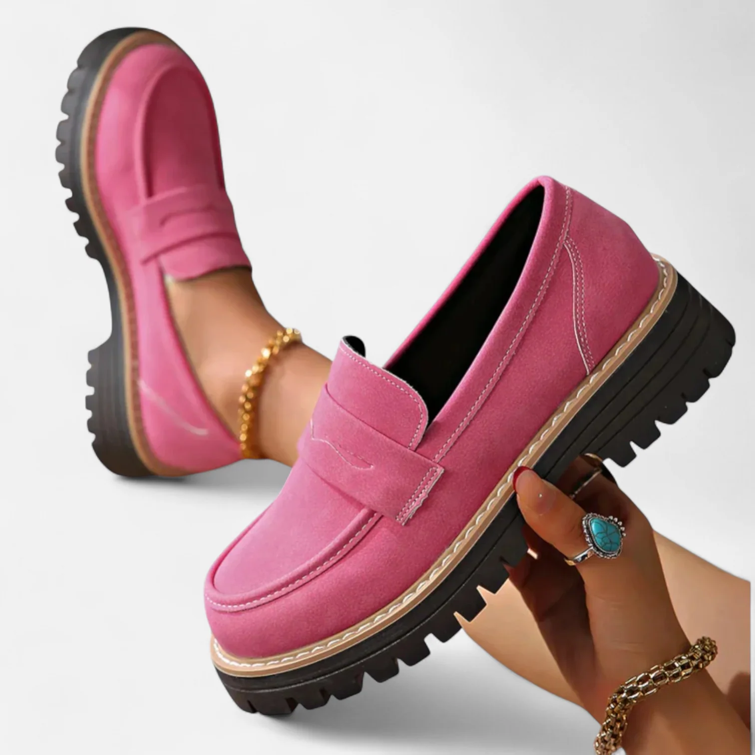 Womens Chunky Sole Loafers - Modern Penny Loafer Style
