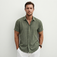 Mens Linen Blend Shirt - Relaxed Collared Style