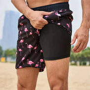 Mens Printed Swim Shorts - Tropical Drawstring Style