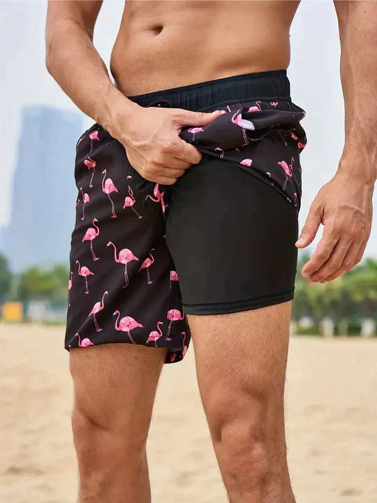 Mens Printed Swim Shorts - Tropical Drawstring Style