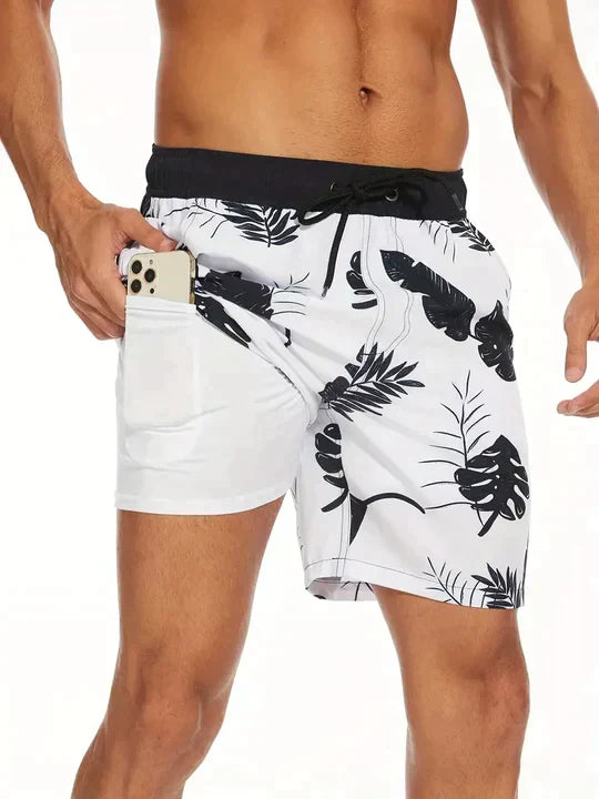 Mens Printed Swim Shorts - Tropical Drawstring Style